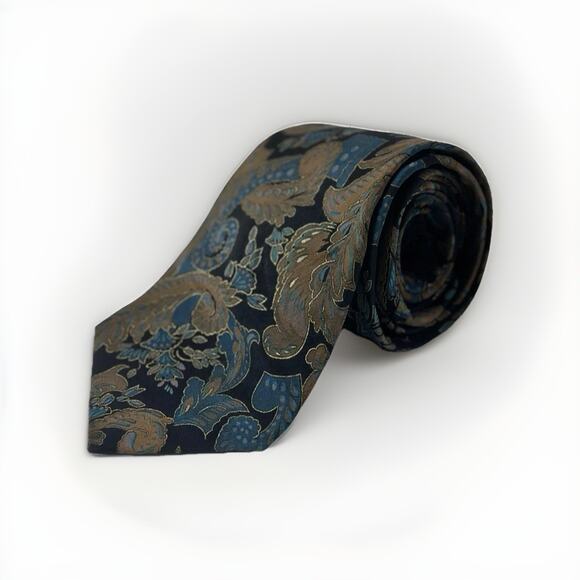 Damon All Silk Men’s Tie Paisley Floral Pattern Blue Brown Vintage USA Made - Picture 1 of 6